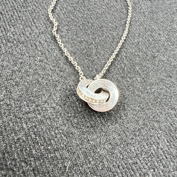 Vintage Coach Interlocking Circle Sterling silver 925 Swarovski Crystal necklace - Picture 10 of 15